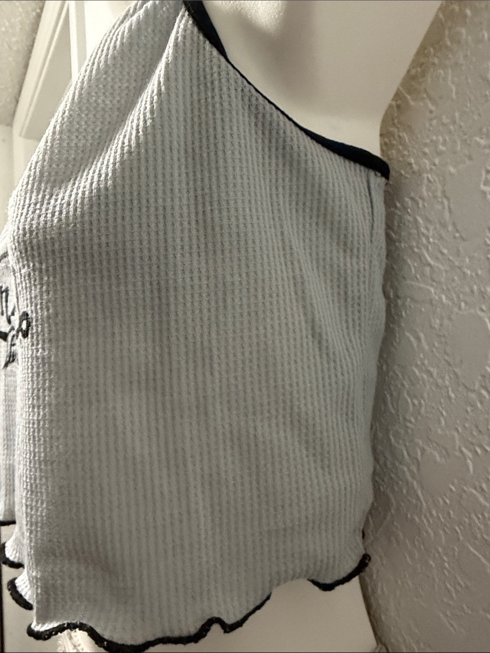 Von Dutch Grey & Black Waffle Halter Crop Tank - Picture 5 of 8